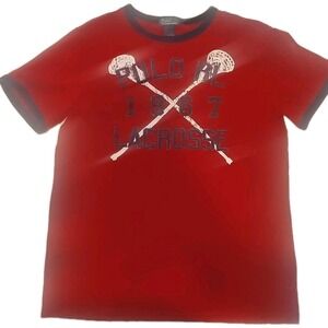 Youth size XL 18-20 red Polo t-shirt top Ralph Lauren RL 1967 Lacrosse sticks A1